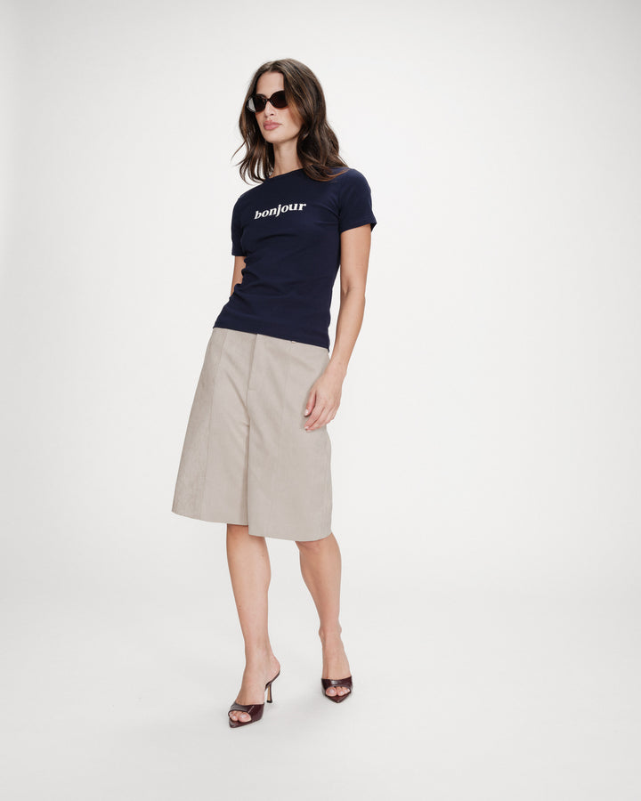 Cotton slogan T-shirt marine Vigee