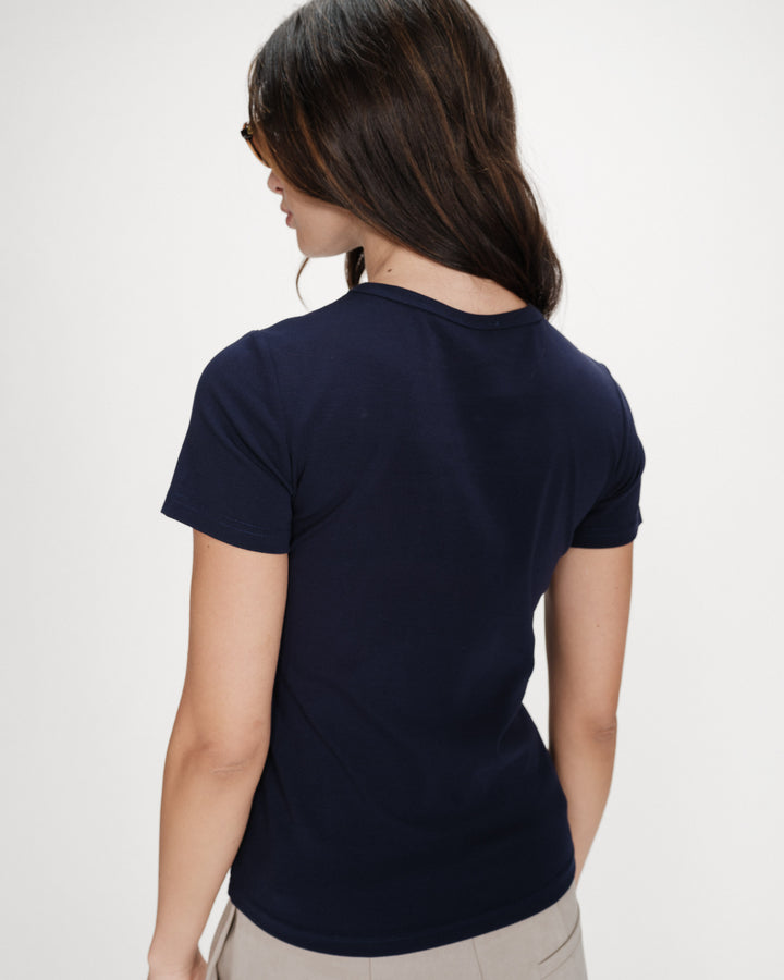 Cotton slogan T-shirt marine Vigee