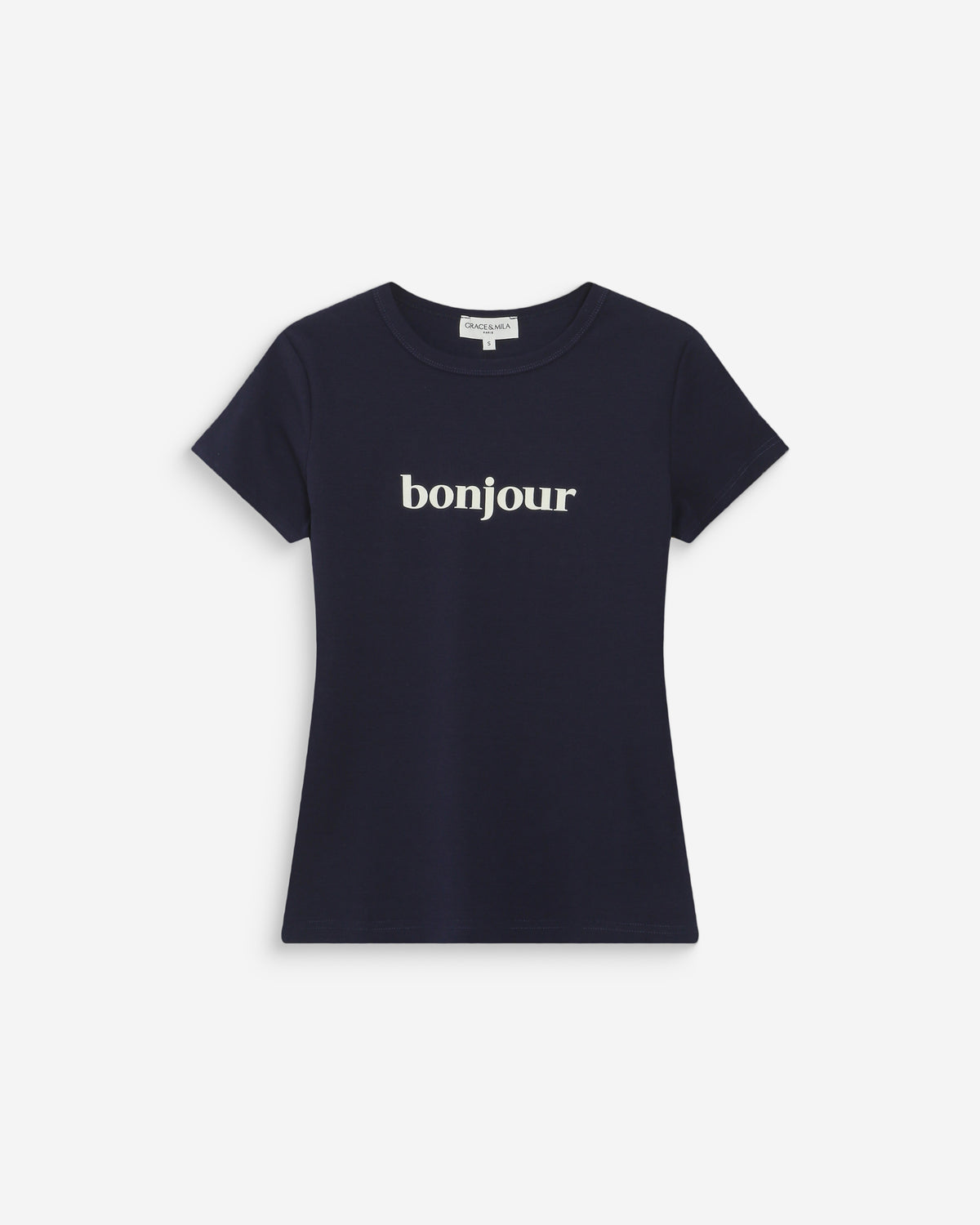 Cotton slogan T-shirt marine Vigee