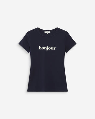 Cotton slogan T-shirt marine Vigee