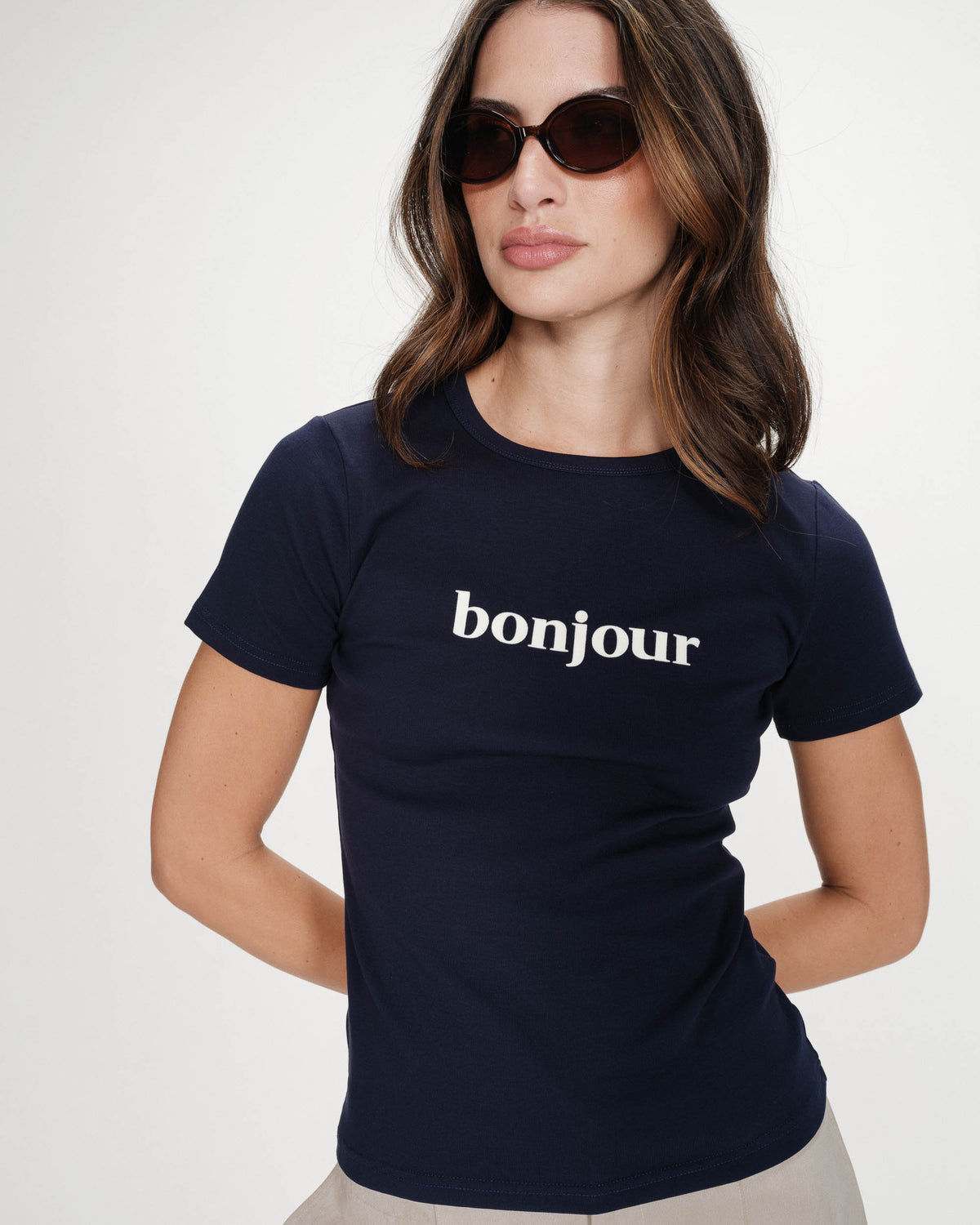 Cotton slogan T-shirt marine Vigee