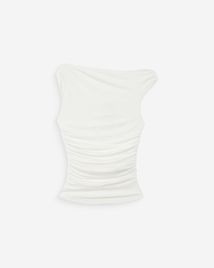 Fitted asymmetric draped top ivoire Vodia