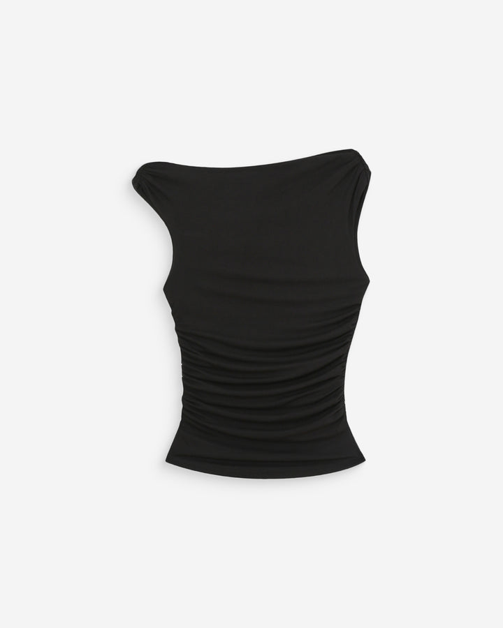 Fitted asymmetric draped top noir Vodia