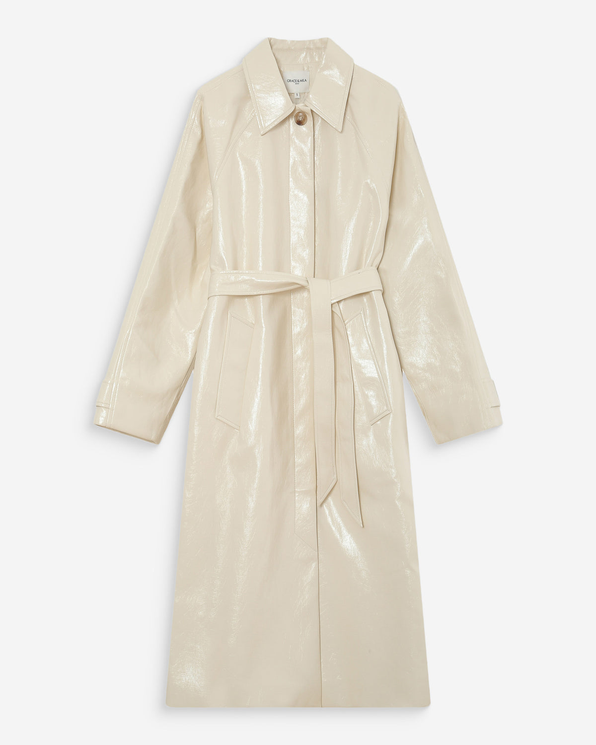 Long belted vinyl trench coat vanille Velours