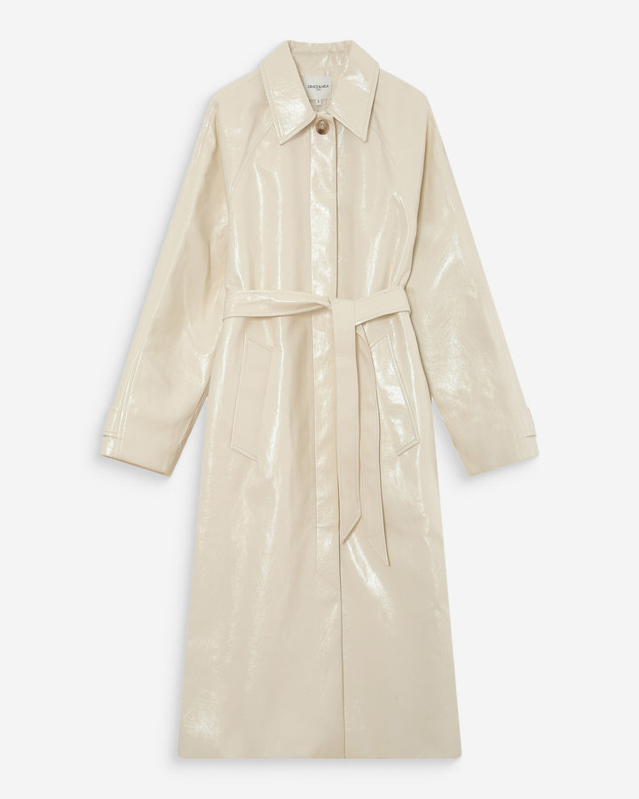 Long belted vinyl trench coat vanille Velours