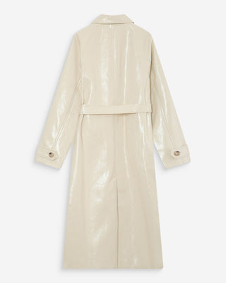 Trench-coat long en vinyle ceinturé vanille Velours