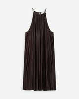 Robe courte plissée à encolure américaine chocolat Wilona