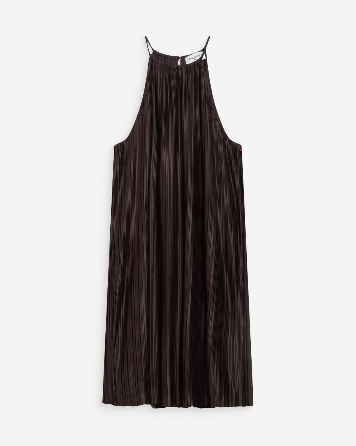 Robe courte plissée à encolure américaine chocolat Wilona