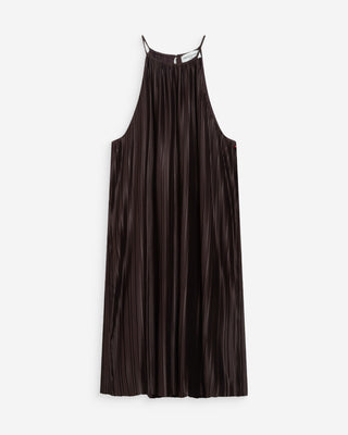 Robe courte plissée à encolure américaine chocolat Wilona