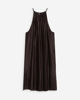 Robe courte plissée à encolure américaine chocolat Wilona