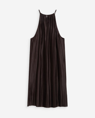 Robe courte plissée à encolure américaine chocolat Wilona