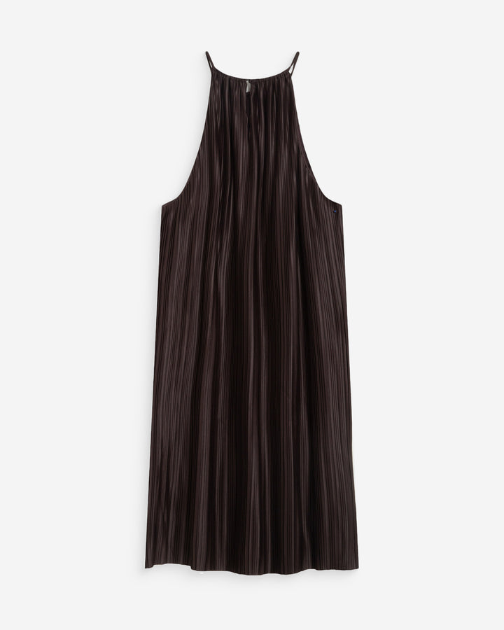 Robe courte plissée à encolure américaine chocolat Wilona