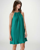 Pleated short halterneck dress emeraude Wilona