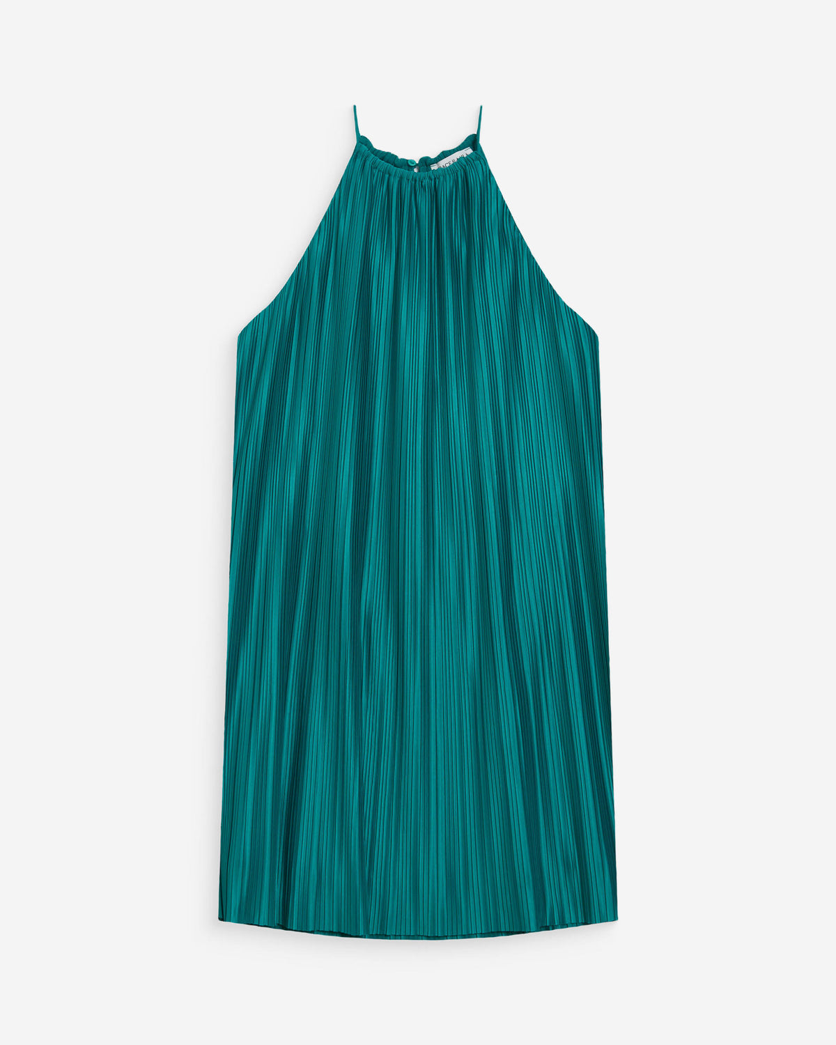 Pleated short halterneck dress emeraude Wilona