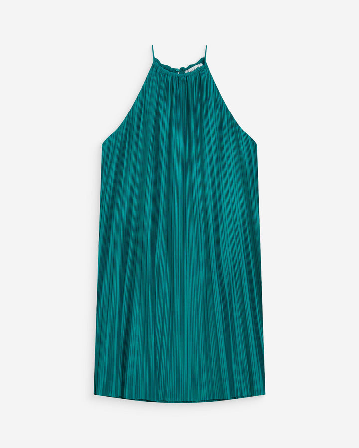 Pleated short halterneck dress emeraude Wilona