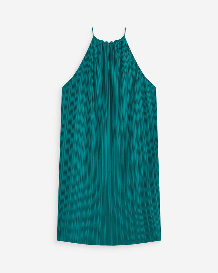 Pleated short halterneck dress emeraude Wilona