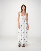 Robe longue bohème évasée à broderies chocolat Wilora