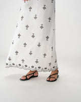 Robe longue bohème évasée à broderies chocolat Wilora