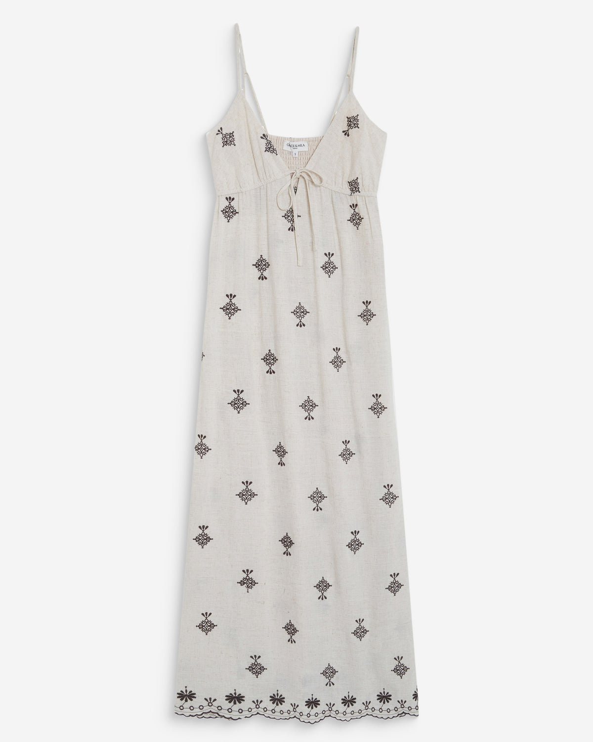 Robe longue bohème évasée à broderies chocolat Wilora