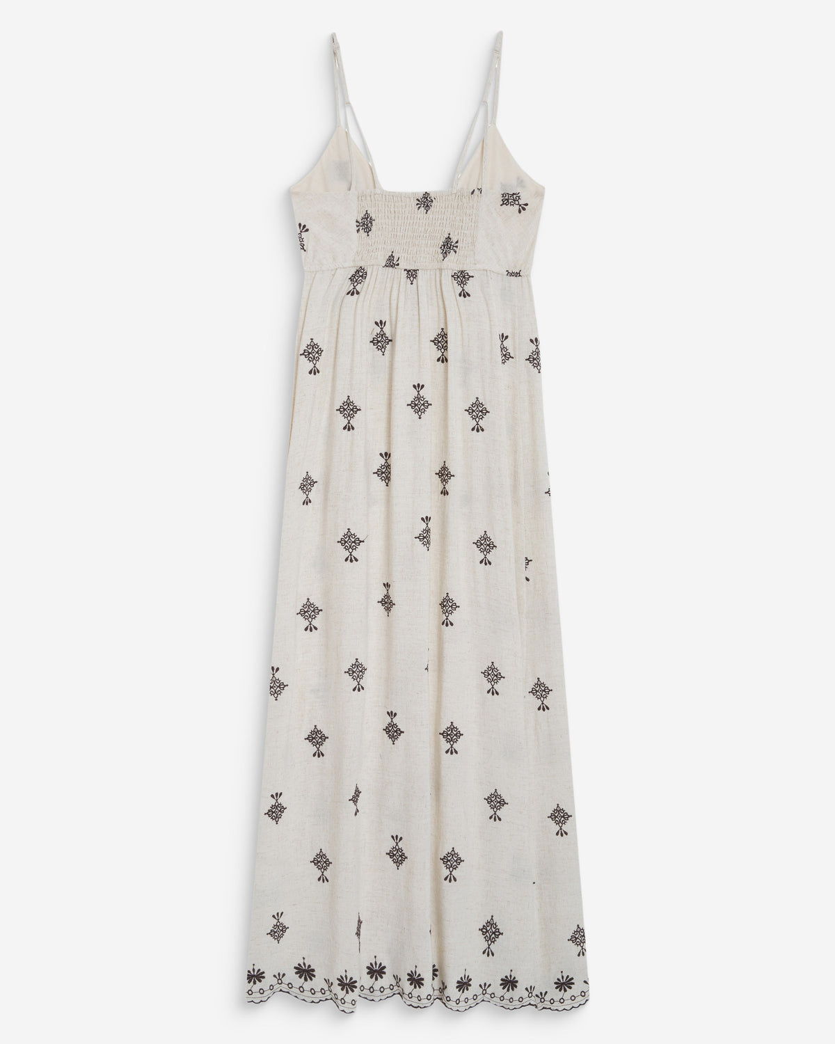 Robe longue bohème évasée à broderies chocolat Wilora