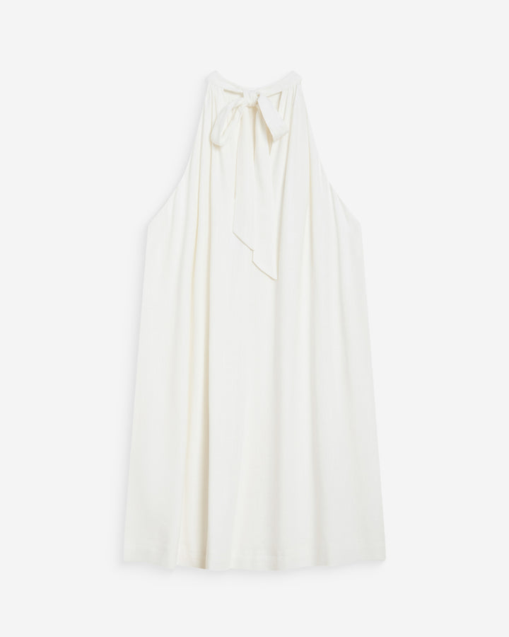 Robe courte évasée en lin dos à nouer white Whola