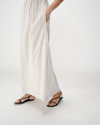 Robe longue rayée dos nu à fines bretelles sable Wyna