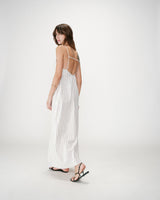 Robe longue rayée dos nu à fines bretelles sable Wyna
