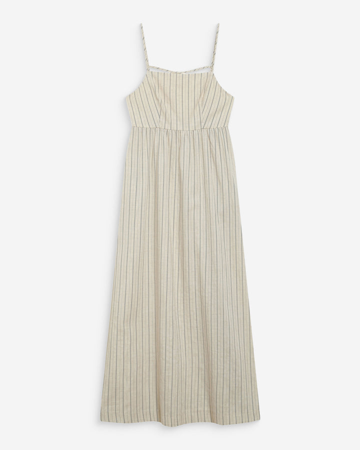 Robe longue rayée dos nu à fines bretelles sable Wyna