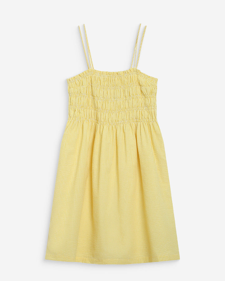 Robe courte en coton à carreaux vichy jaune Willa
