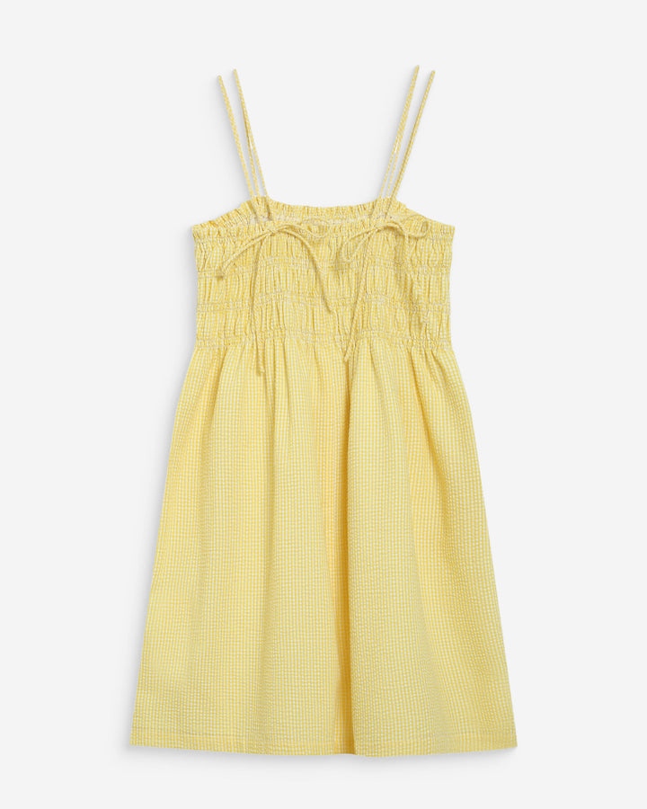 Robe courte en coton à carreaux vichy jaune Willa