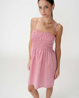 Short cotton gingham check dress rouge Willa