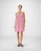 Short cotton gingham check dress rouge Willa