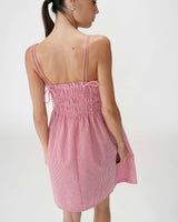 Short cotton gingham check dress rouge Willa