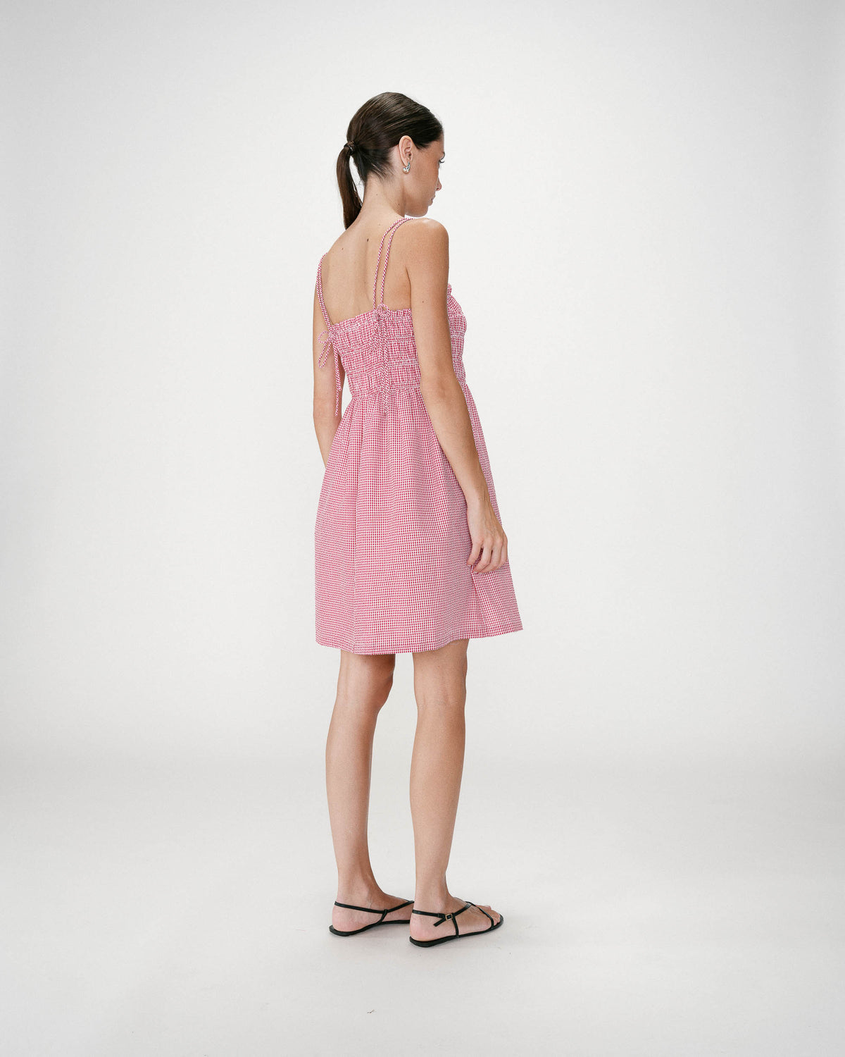 Short cotton gingham check dress rouge Willa