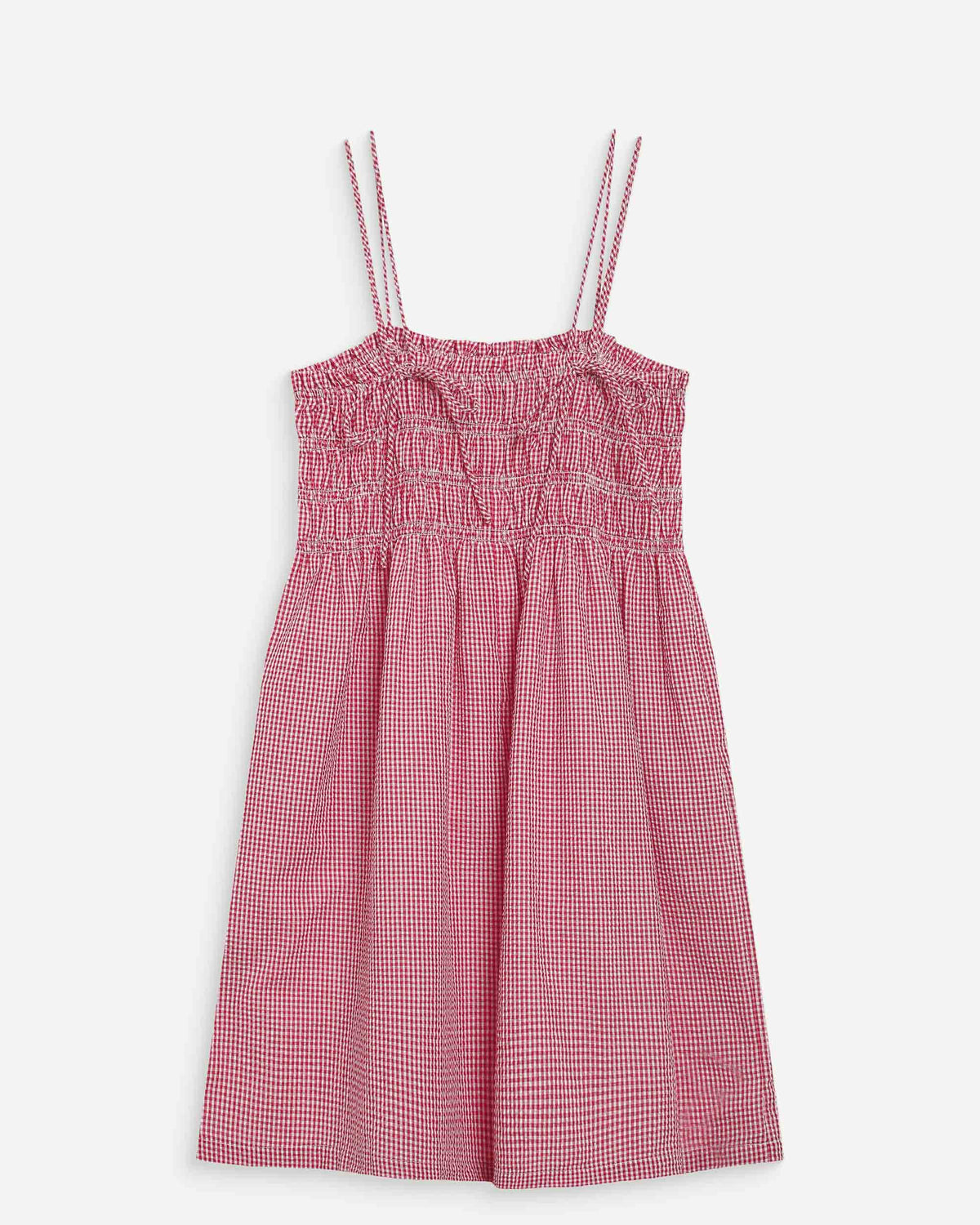 Short cotton gingham check dress rouge Willa