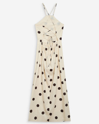Robe longue ajustée à pois dos nu ecru Wyella