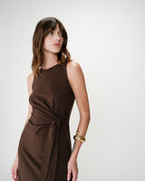 Robe longue drapée taille à nouer chocolat Wyla