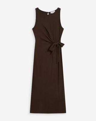 Robe longue drapée taille à nouer chocolat Wyla