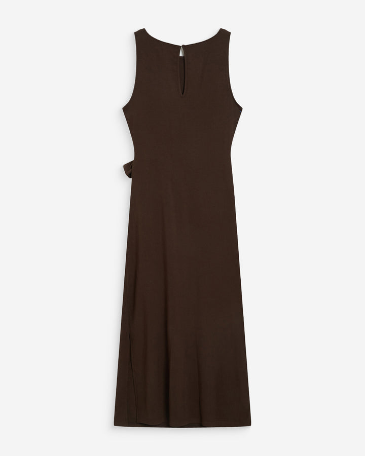 Robe longue drapée taille à nouer chocolat Wyla