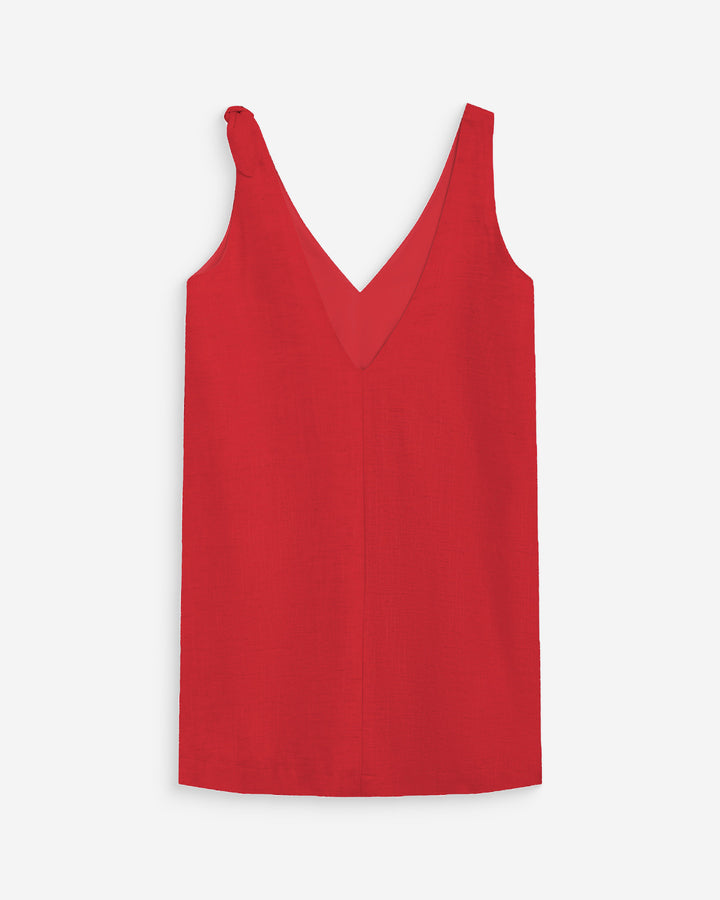 Robe courte évasée en lin col V rouge Wynette