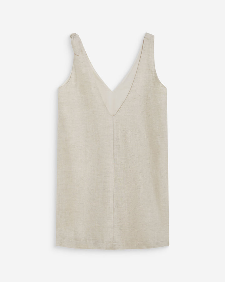 Robe courte évasée en lin col V sable Wynette