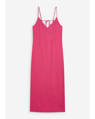 Robe longue en lin col V dos nu à nouer fuchsia Wendra