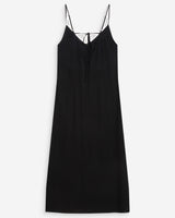 Long linen dress with V-neck and tied open back noir Wendra