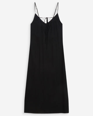 Robe longue en lin col V dos nu à nouer noir Wendra