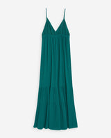 Flowing long cotton V-neck dress with straps emeraude Wynora
