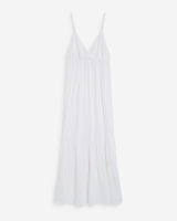 Flowing long cotton V-neck dress with straps white Wynora