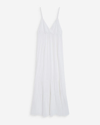 Robe longue fluide en coton col V à bretelles white Wynora