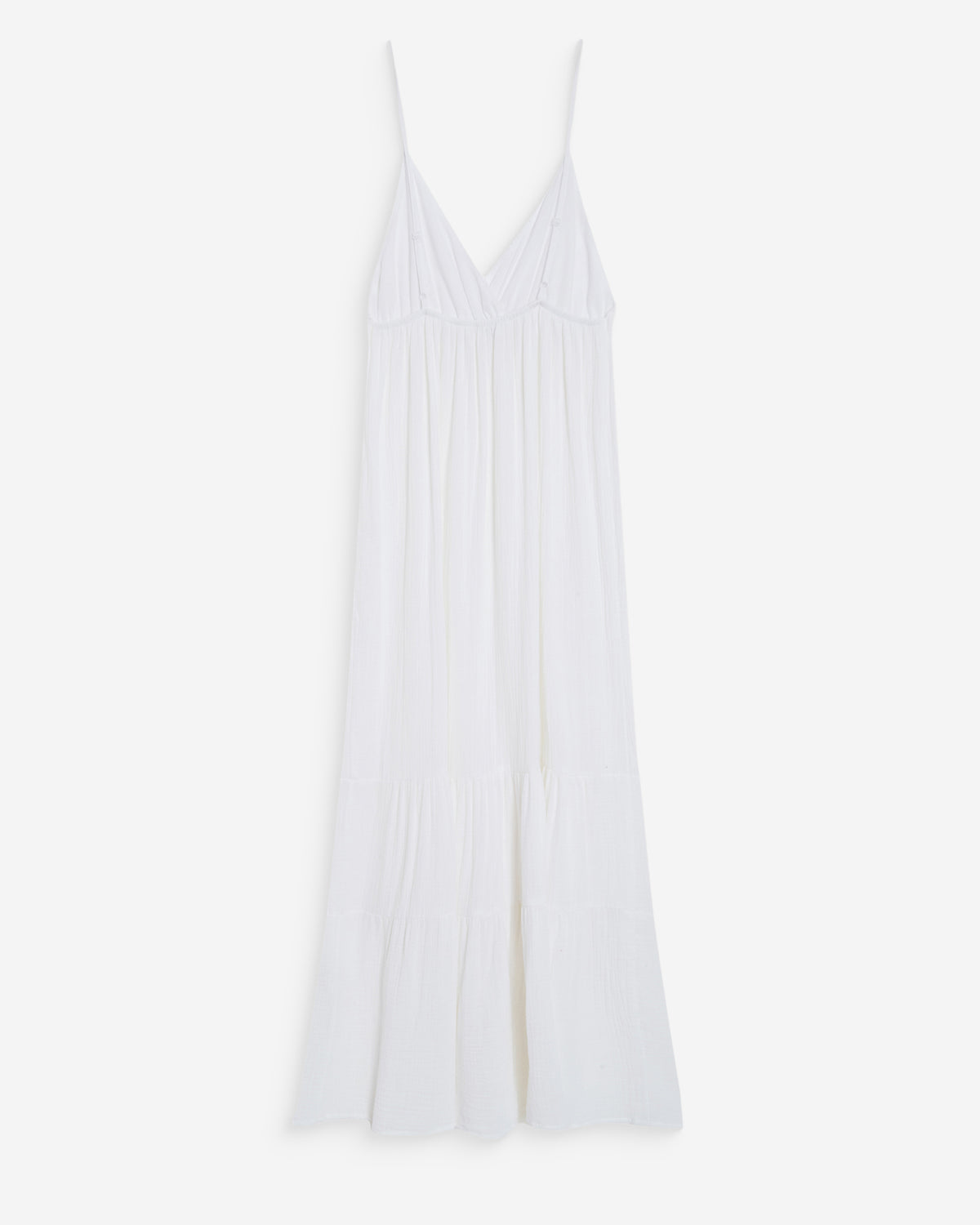 Flowing long cotton V-neck dress with straps white Wynora