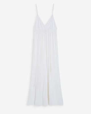Robe longue fluide en coton col V à bretelles white Wynora