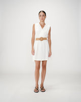 Robe courte en gaze de coton ceinturée ecru Wrenna
